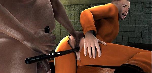  3D cartoon prisoner gets fucked in the ass by a chubby black cop